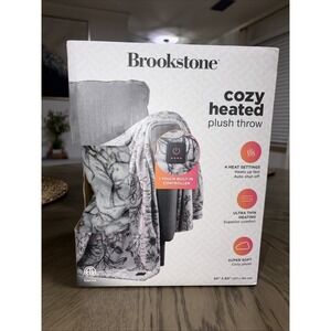 Brookstone Cozy Heated Plush Throw Blanket Floral Electric Blank Gray 50x60" NEW